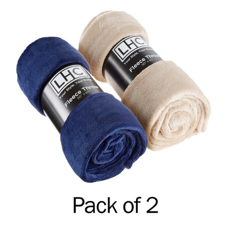 Lavish Home Fleece Throw Blanket-Set of 2-Navy Blue & Sand Plush 60?x50? Blankets- Soft & Cozy for Travel, Outdoor Events & Lounging on The Sofa or a Chair by LHC